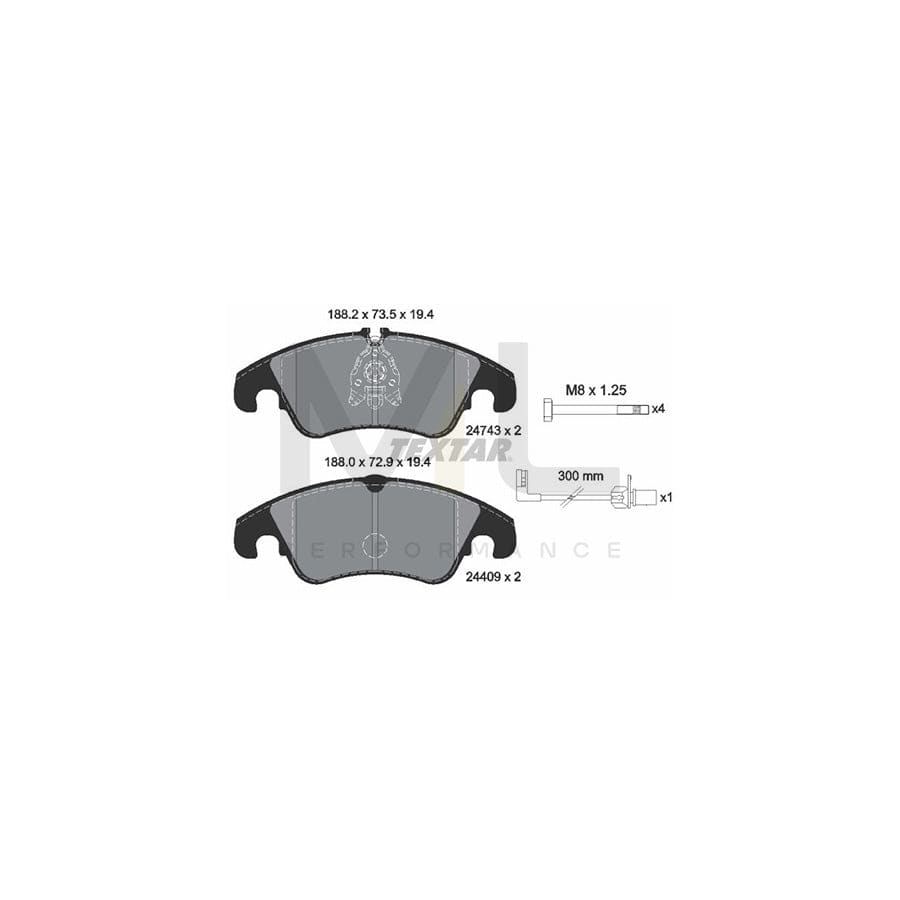 TEXTAR 2474381 Brake pad set epad, incl. wear warning contact, with brake caliper screws | ML Performance Car Parts
