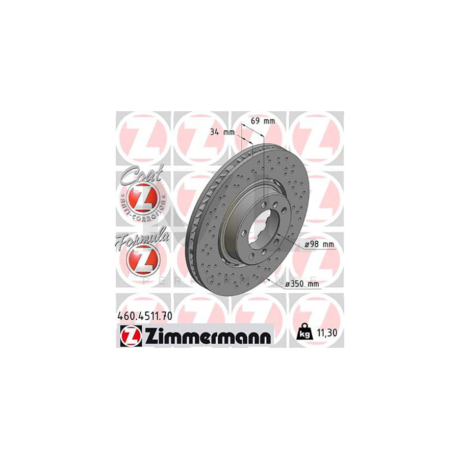 ZIMMERMANN 460.4511.70 Brake Disc for PORSCHE 911 Perforated, Two-piece brake disc, Vented, Coated