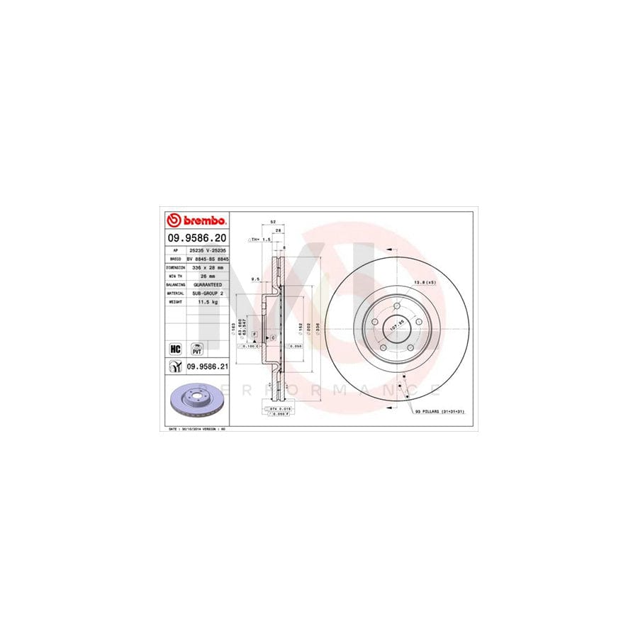 BREMBO 09.9586.20 Brake Disc for FORD Focus Mk2 Hatchback (DA_, HCP, DP) Internally Vented, High-carbon | ML Performance Car Parts