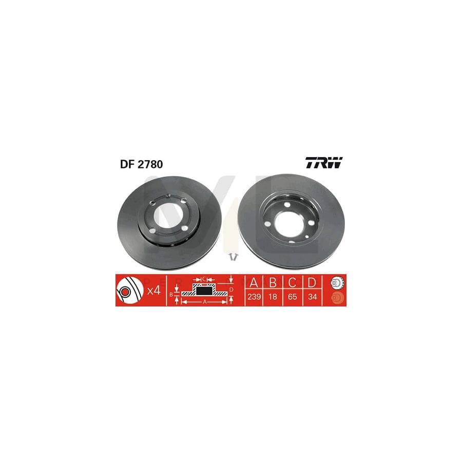 TRW DF2780 Brake Disc Vented, Painted, High-carbon | ML Performance Car Parts