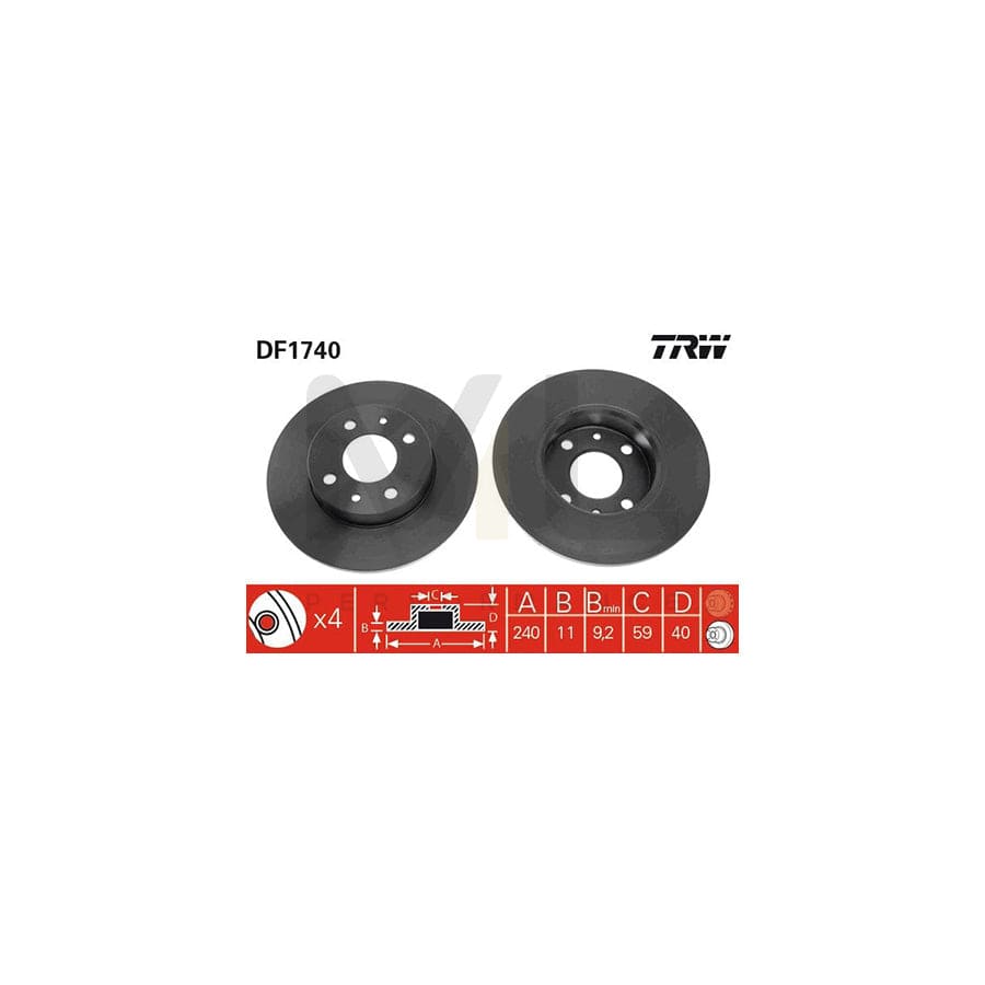 TRW DF1740 Brake Disc Solid, Painted | ML Performance Car Parts