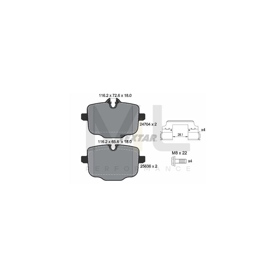 TEXTAR 2470401 Brake pad set not prepared for wear indicator, with brake caliper screws, with accessories | ML Performance Car Parts