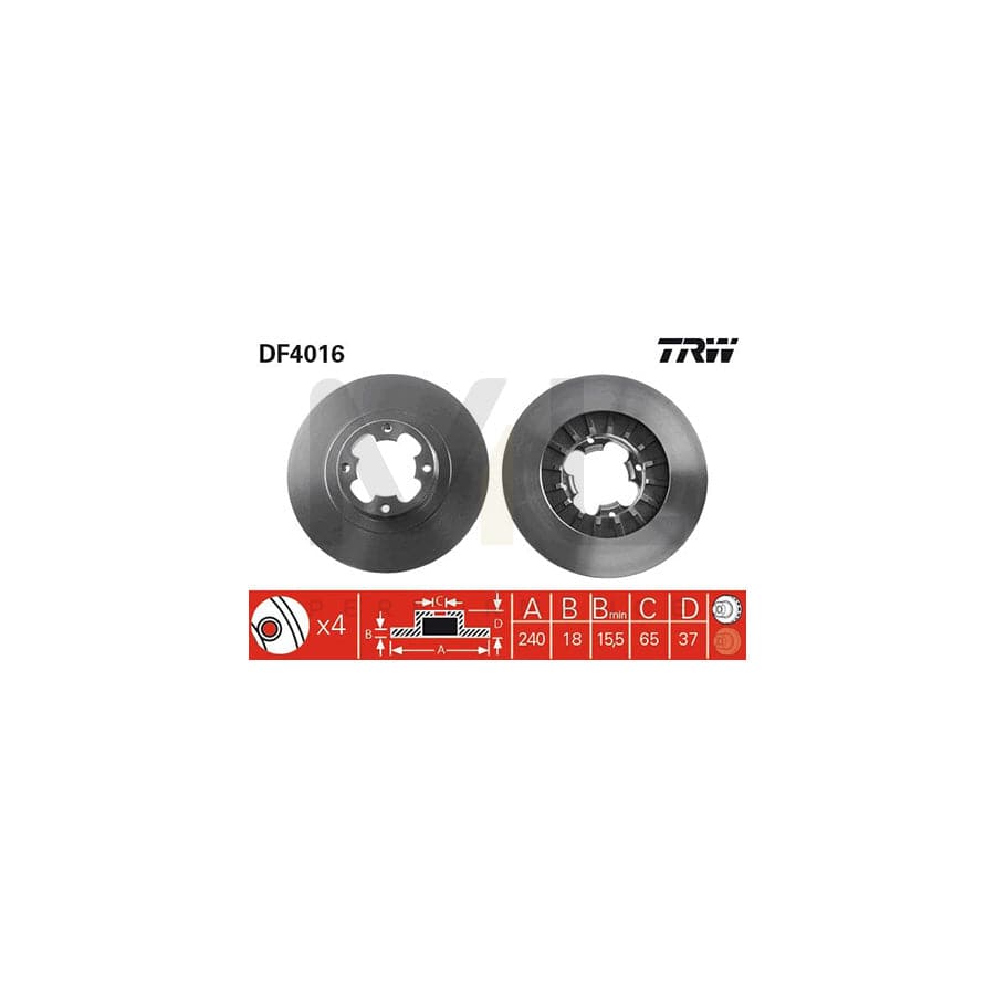 TRW DF4016 Brake Disc for SUBARU Justy I (KAD) Vented | ML Performance Car Parts