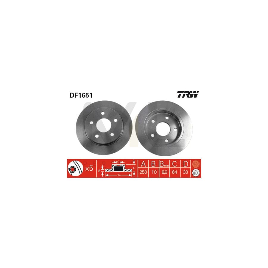 TRW DF1651 Brake Disc for FORD SCORPIO Solid, Painted | ML Performance Car Parts