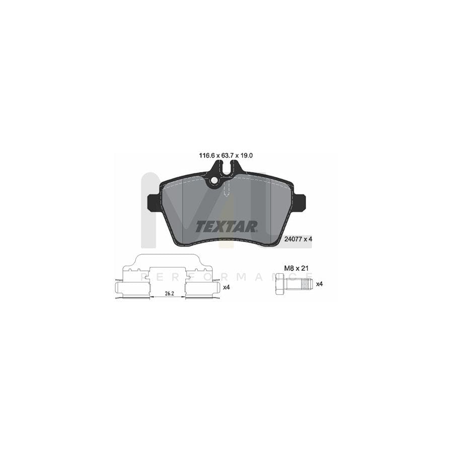 TEXTAR 2407702 Brake pad set prepared for wear indicator, with brake caliper screws, with accessories | ML Performance Car Parts