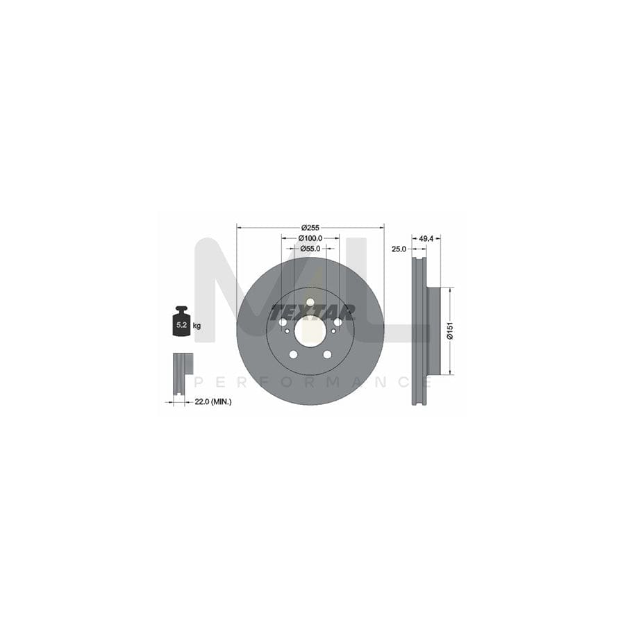 TEXTAR 92301703 Brake Disc for TOYOTA PRIUS Internally Vented, Coated, without wheel hub, without wheel studs | ML Performance Car Parts