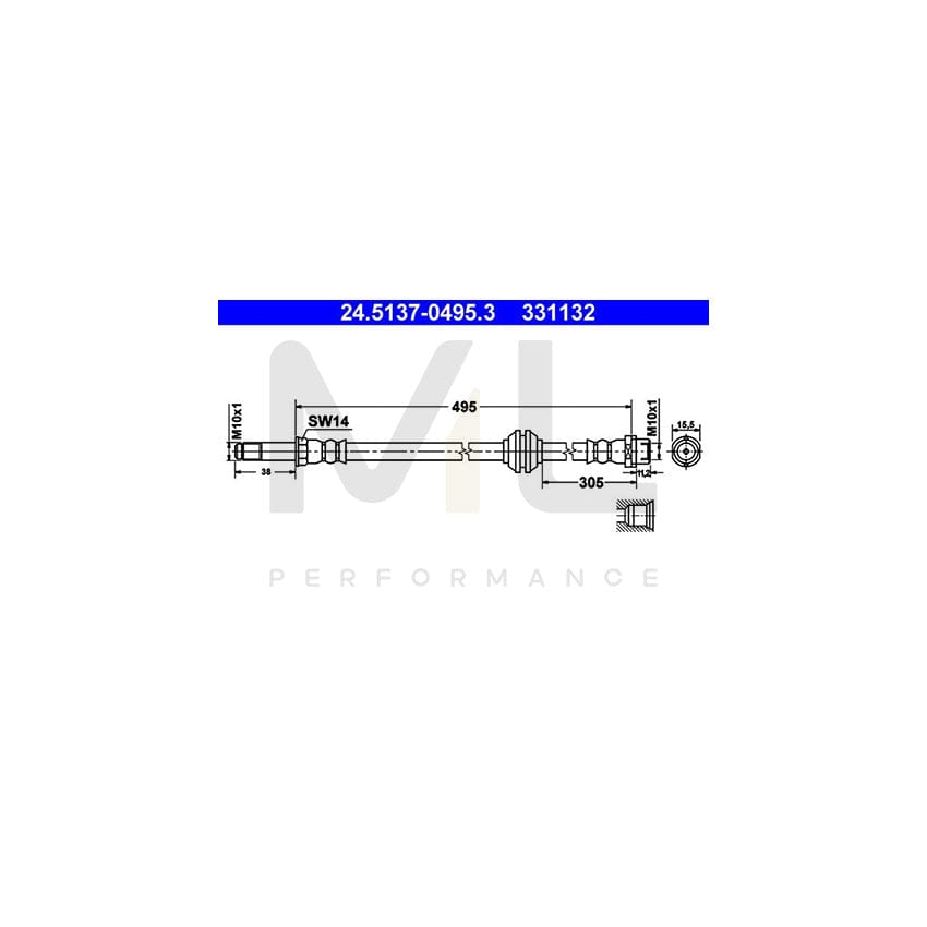 ATE 24.5137-0495.3 Brake Hose suitable for MERCEDES-BENZ SPRINTER 495mm, M10x1