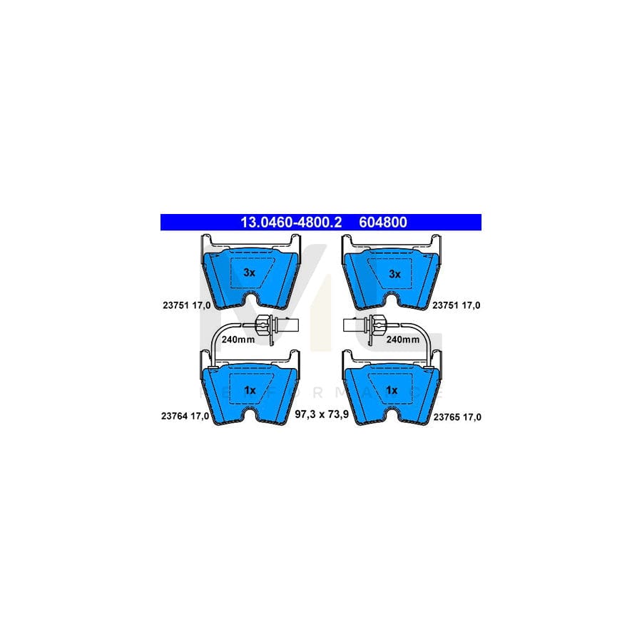 ATE 13.0460-4800.2 Brake pad set for VW Phaeton (3D1, 3D2, 3D3, 3D4, 3D6, 3D7, 3D8, 3D9) incl. wear warning contact