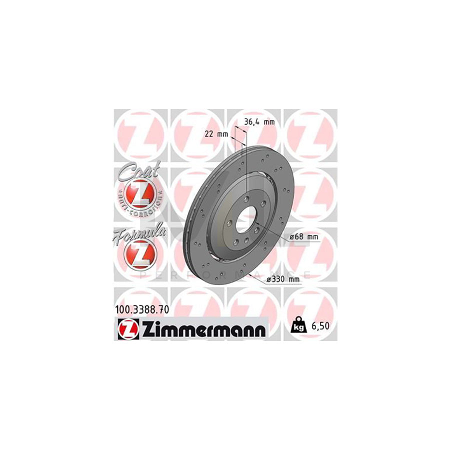 ZIMMERMANN 100.3388.70 Brake Disc for AUDI A4 B8 Avant (8K5) Perforated, Two-piece brake disc, Vented, Coated, Alloyed / High-carbon - 1 piece