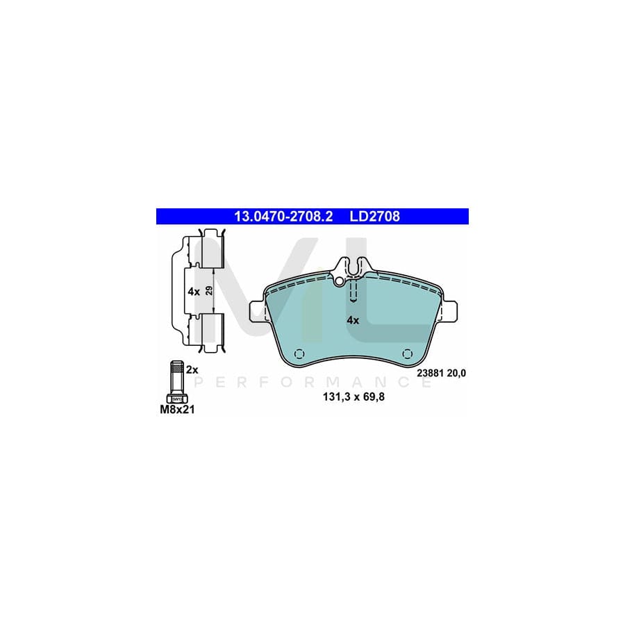ATE Ceramic 13.0470-2708.2 Brake pad set excl. wear warning contact, prepared for wear indicator, with brake caliper screws, with accessories