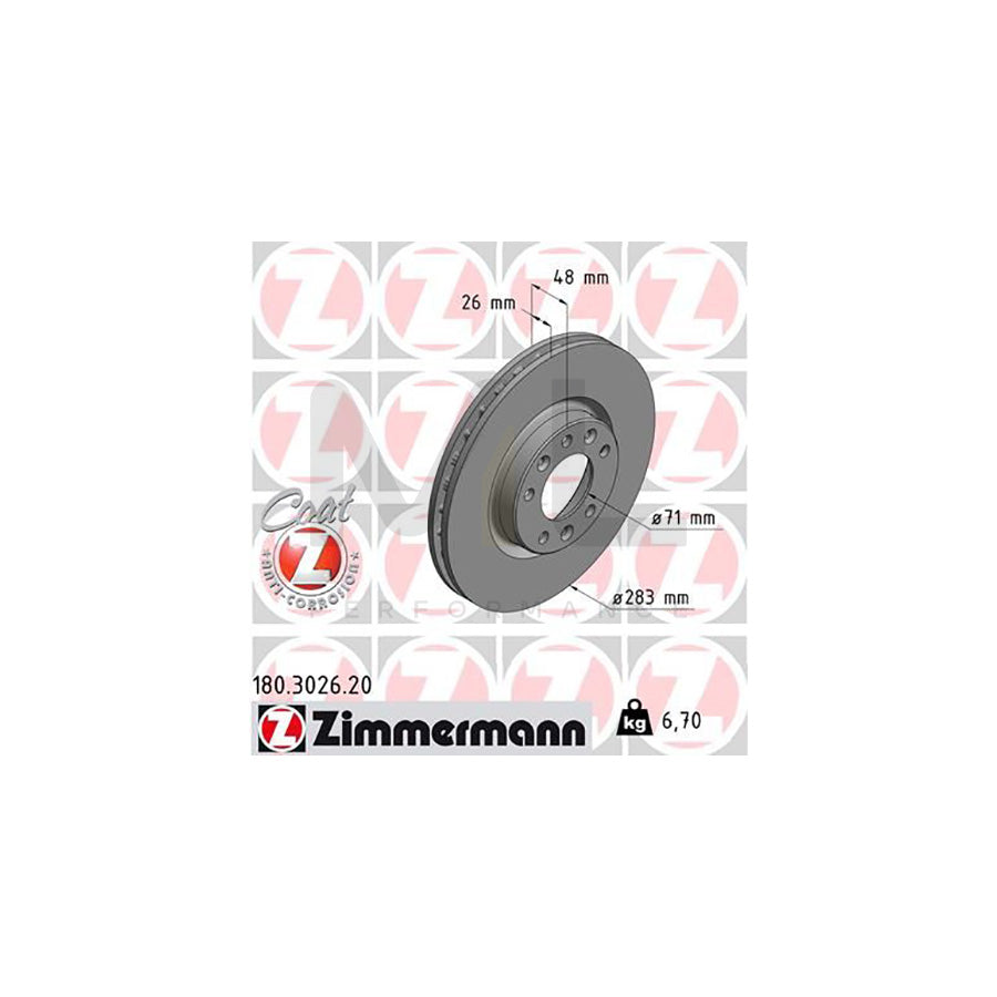 ZIMMERMANN COAT Z 180.3026.20 Brake Disc for CITROEN C4 Internally Vented, Coated - 1 piece