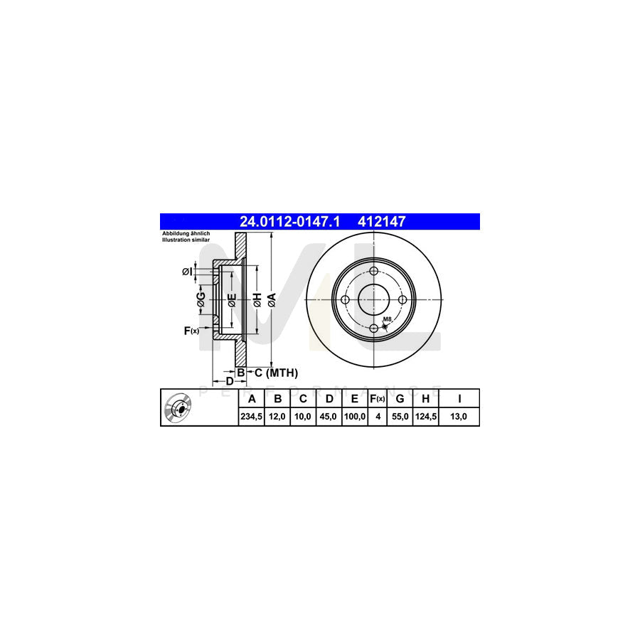ATE 24.0112-0147.1 Brake Disc for MAZDA 121 II Saloon (DB) Solid - 1 piece