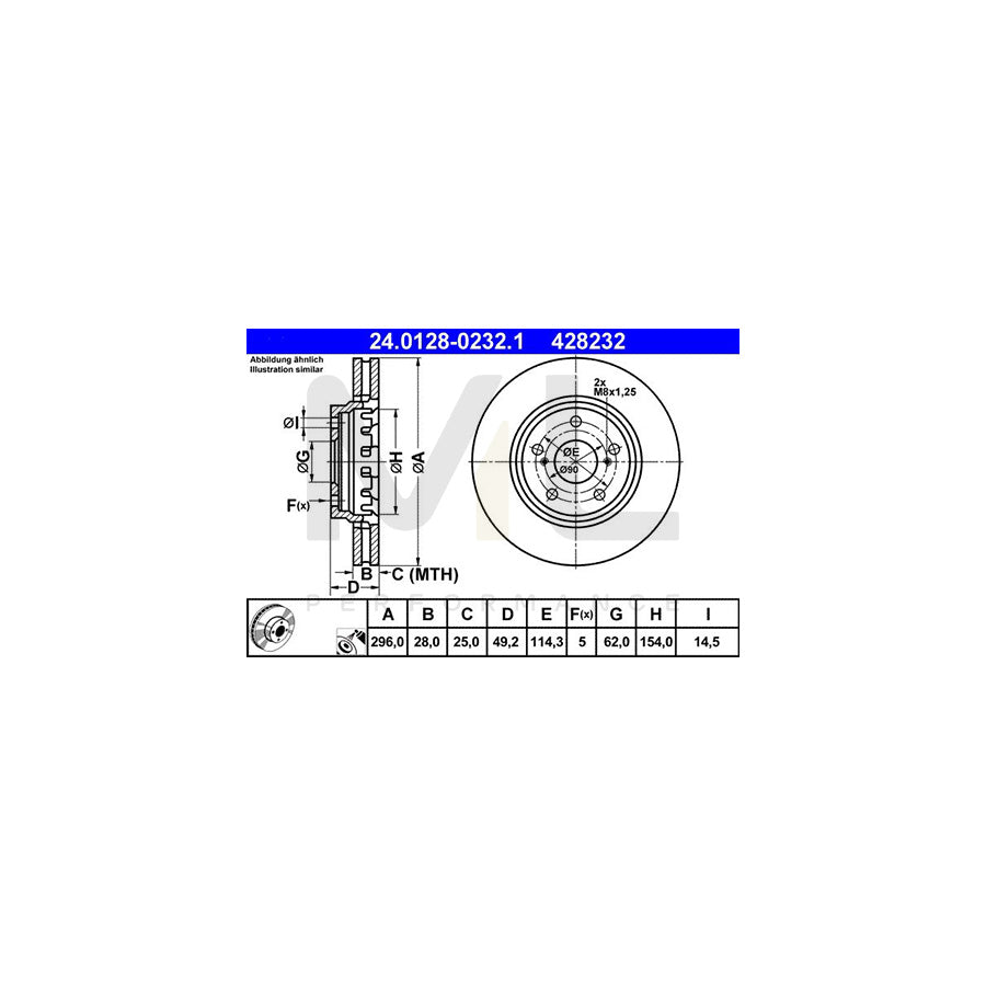 ATE 24.0128-0232.1 Brake Disc Vented, Coated - 1 piece