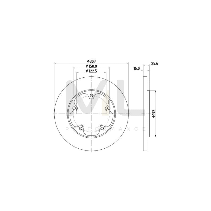 HELLA PRO 8DD 355 122-781 Brake Disc for FORD TRANSIT Solid, Coated, without wheel hub, without wheel studs