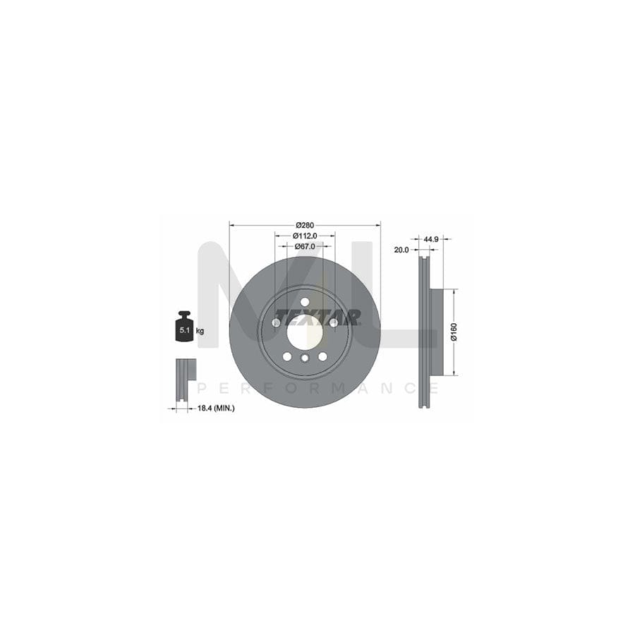 TEXTAR 92305303 Brake Disc for BMW i3 (I01) Internally Vented, Coated, without wheel hub | ML Performance Car Parts