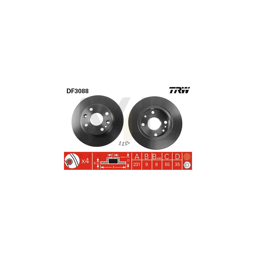 TRW DF3088 Brake Disc Solid, with bolts/screws | ML Performance Car Parts