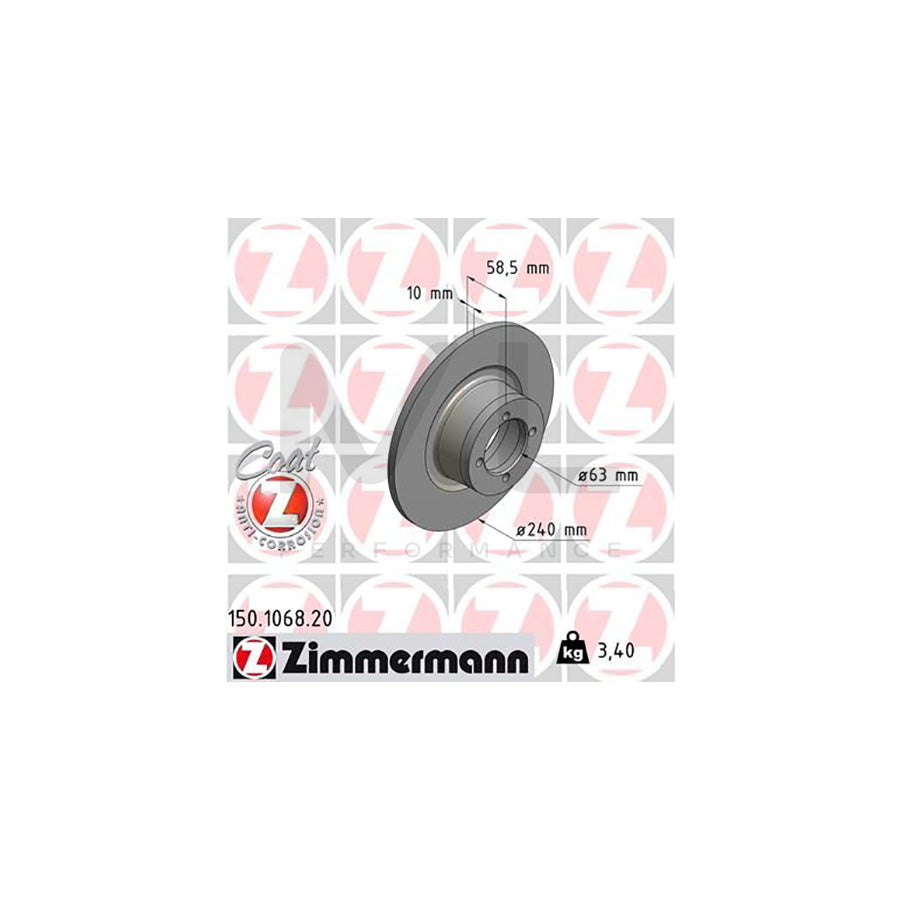 ZIMMERMANN COAT Z 150.1068.20 Brake Disc Solid, Coated - 1 piece