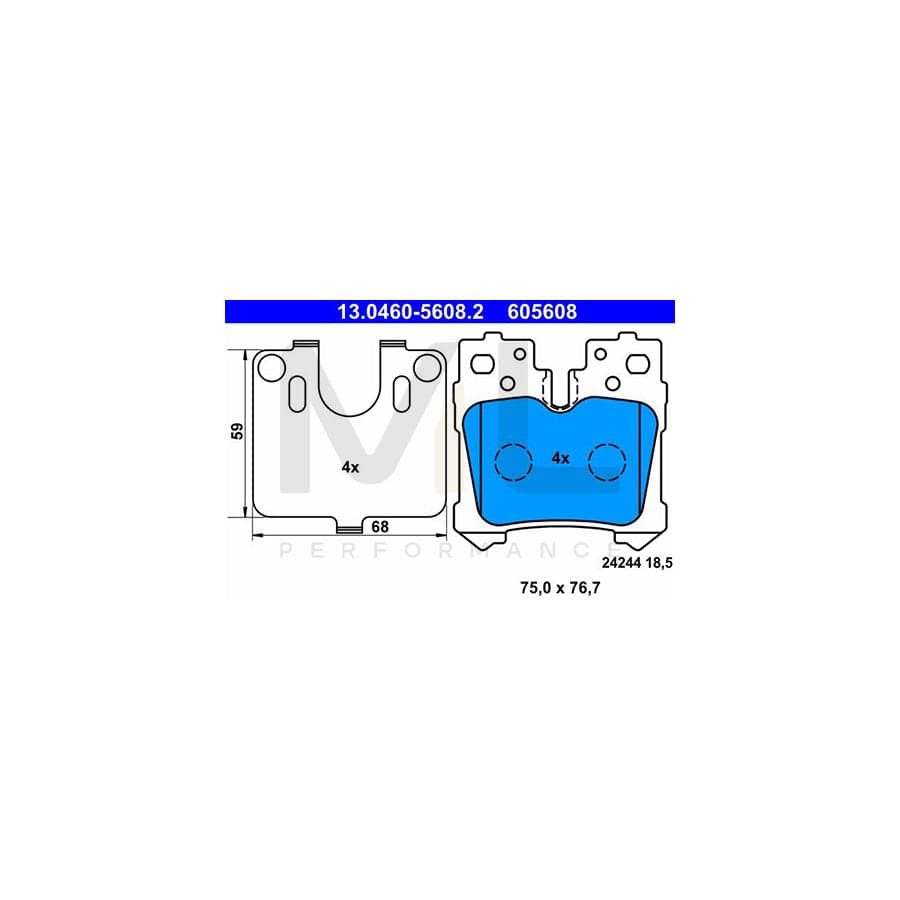 ATE 13.0460-5608.2 Brake pad set for LEXUS LS IV (XF40) excl. wear warning contact, prepared for wear indicator, with anti-squeak plate