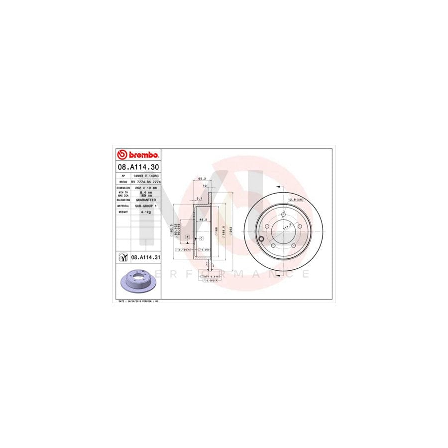 BREMBO 08.A114.30 Brake Disc Solid | ML Performance Car Parts