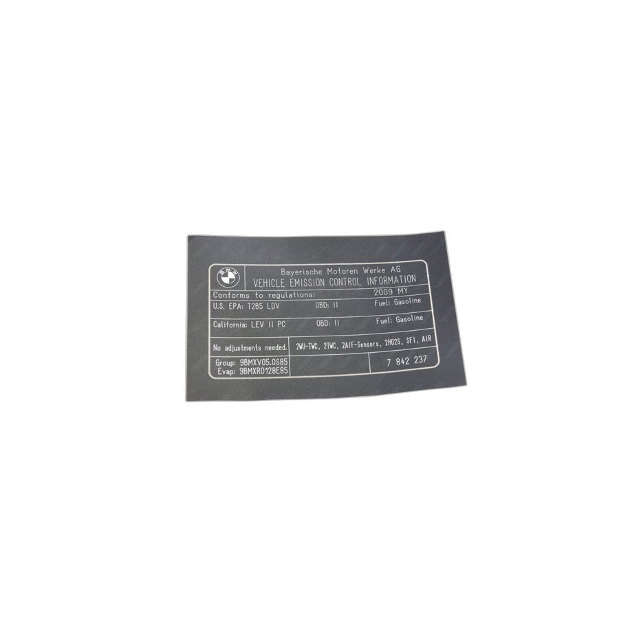 Genuine BMW 71227842237 E60 E63 E64 Label "Exhaust Emission" MJ09 (Inc. M5 & M6) | ML Performance US Car Parts