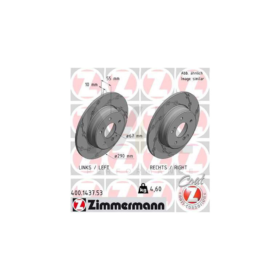 ZIMMERMANN 400.1437.53 Brake Disc Slotted, Solid, Coated - 1 piece