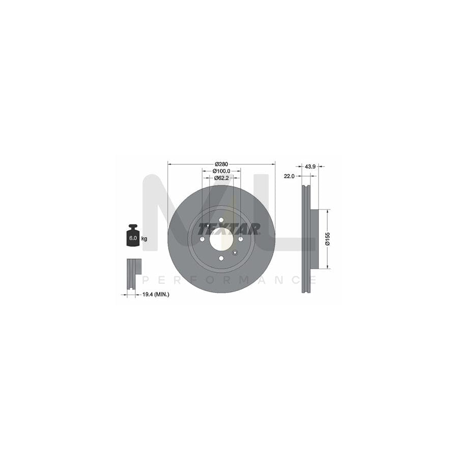 TEXTAR PRO 92239303 Brake Disc for KIA RIO Internally Vented, Coated, without wheel hub, without wheel studs | ML Performance Car Parts
