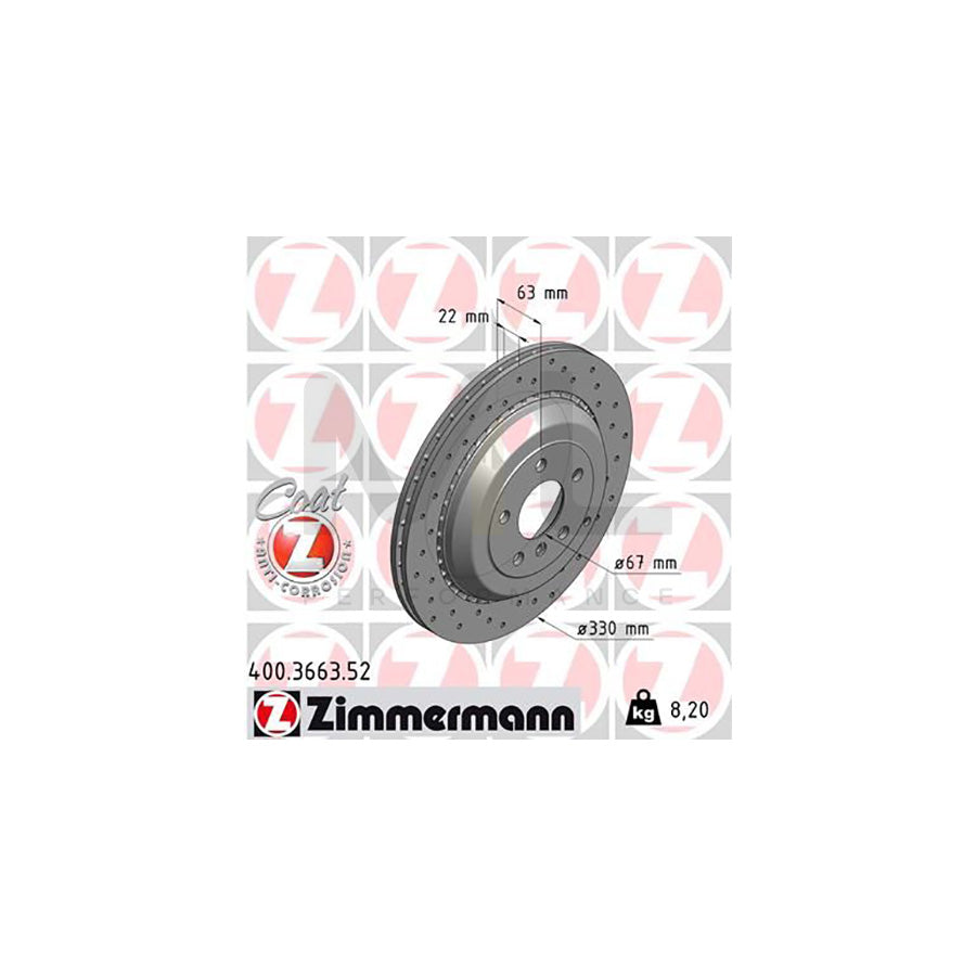 ZIMMERMANN SPORT COAT Z 400.3663.52 Brake Disc Externally Vented, Perforated, Coated, High-carbon - 1 piece