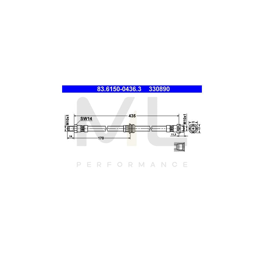 ATE 83.6150-0436.3 Brake Hose 435mm, M10x1