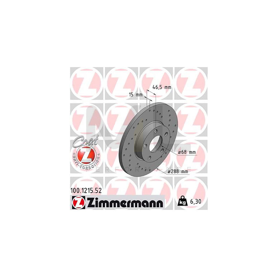 ZIMMERMANN SPORT COAT Z 100.1215.52 Brake Disc Perforated, Solid, Coated, High-carbon - 1 piece
