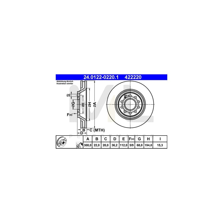 ATE 24.0122-0220.1 Brake Disc for AUDI A4 Vented, Coated, High-carbon - 1 piece