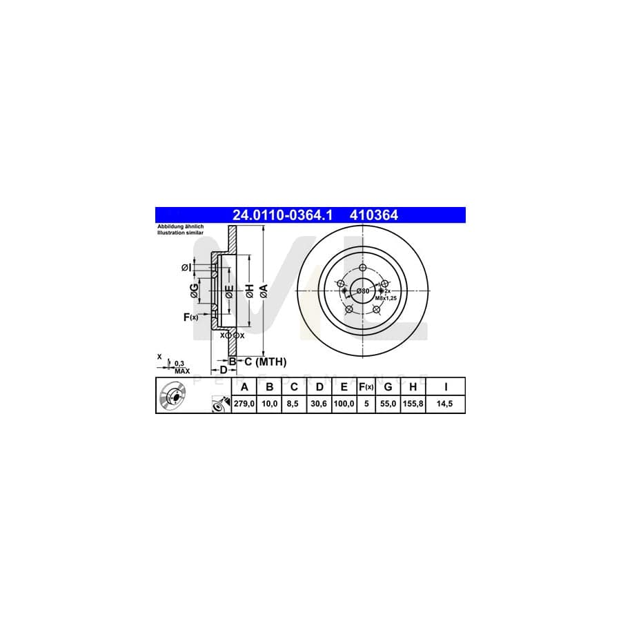 ATE 24.0110-0364.1 Brake Disc Solid, Coated - 1 piece