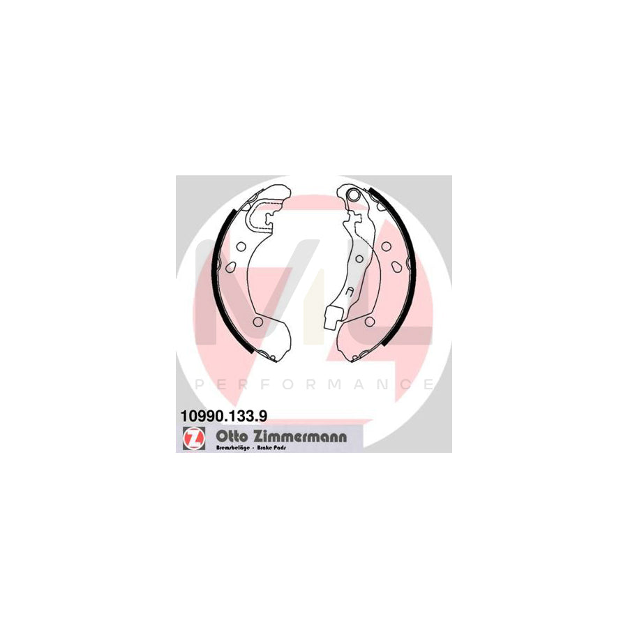 ZIMMERMANN 10990.133.9 Brake Shoe Set Photo corresponds to scope of supply, with lever