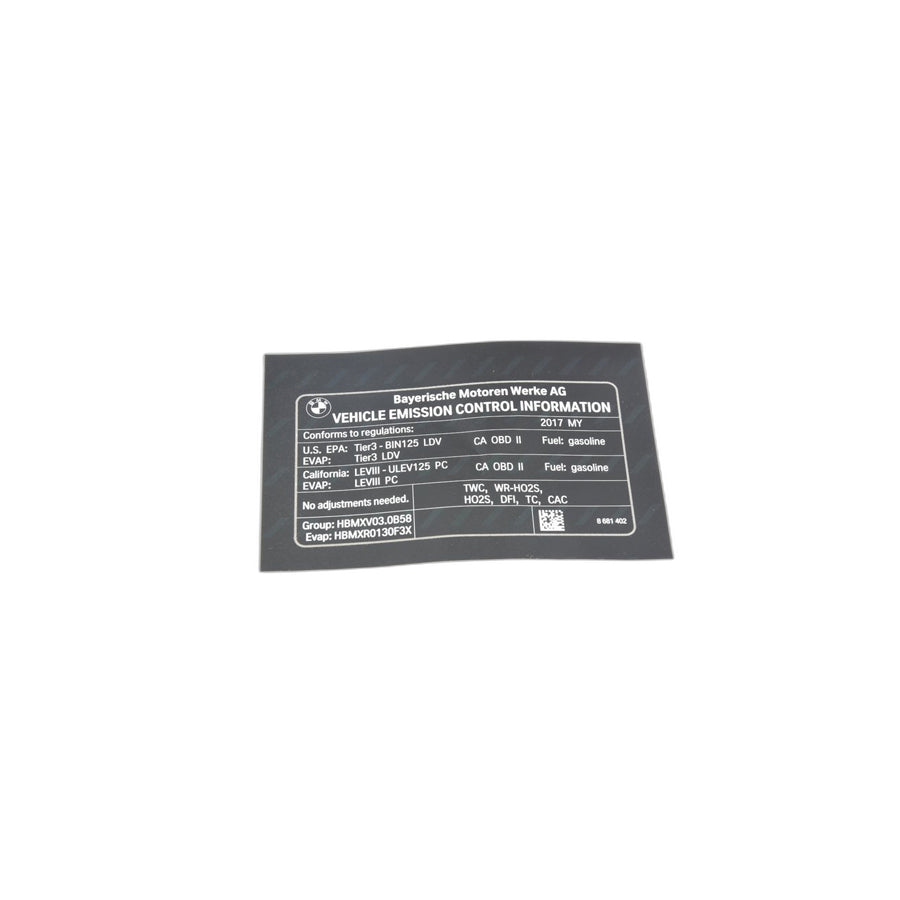 Genuine BMW 71228681402 F34 F36 F32 Label "Exhaust Emission" MY17 (Inc. 440iX, 340iX & 440i) | ML Performance US Car Parts