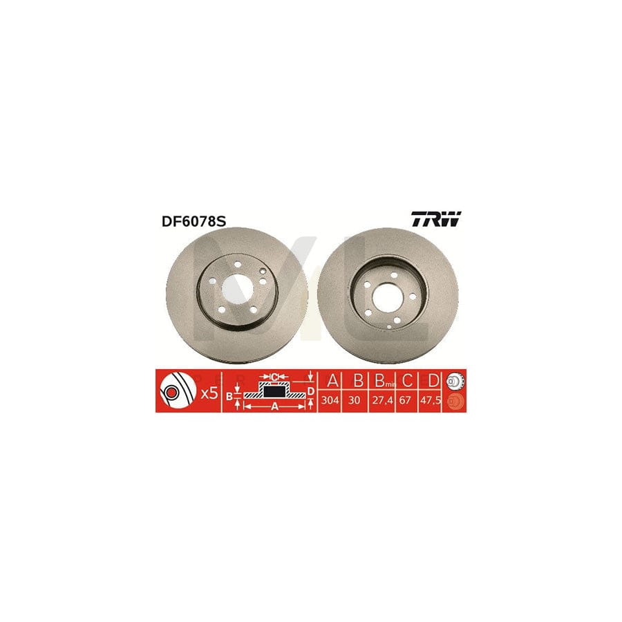 TRW DF6078S Brake Disc suitable for MERCEDES-BENZ E-Class Vented | ML Performance Car Parts