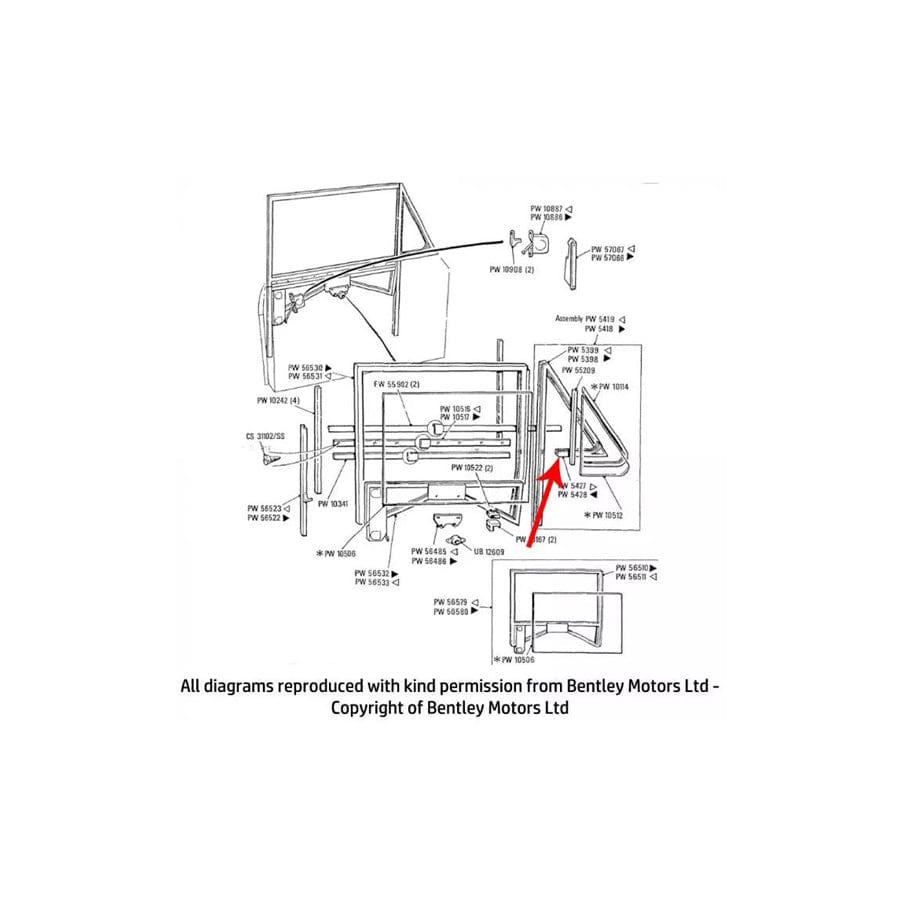 GENUINE Rolls-Royce PW5427 RIGHT HAND CLOSING PLATE FRONT QUARTER GLASS FRAME