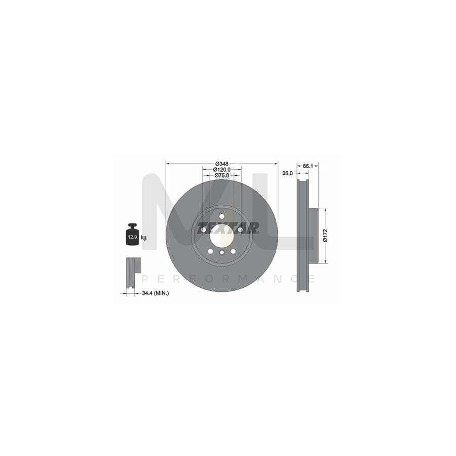 TEXTAR PRO 92253703 Brake Disc Internally Vented, Coated, without wheel hub, without wheel studs | ML Performance Car Parts