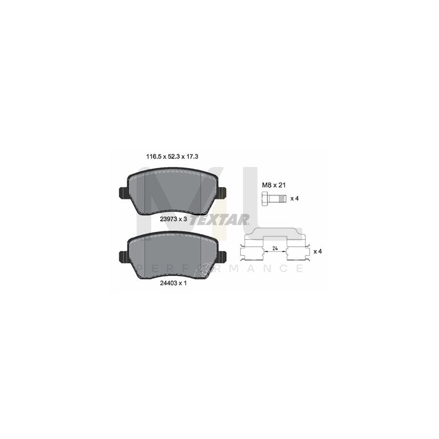 TEXTAR 2397302 Brake pad set with acoustic wear warning, with brake caliper screws | ML Performance Car Parts