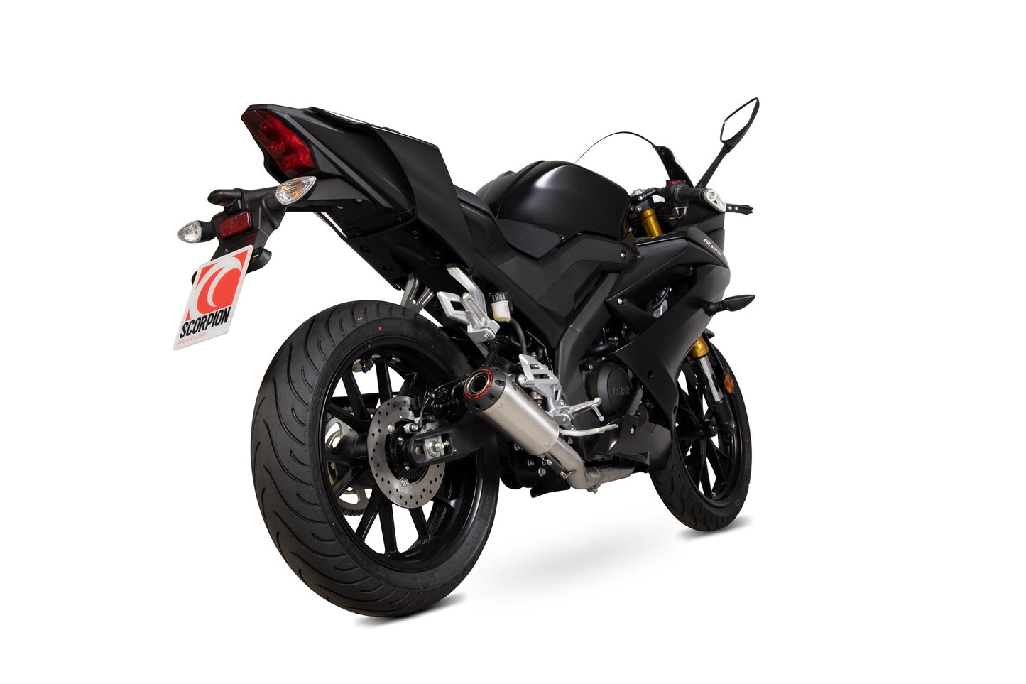 Scorpion PYA113SYSSEO Yamaha YZF-R125 Red Power Full System - Brushed Stainless Steel Sleeve | ML Performance US US
