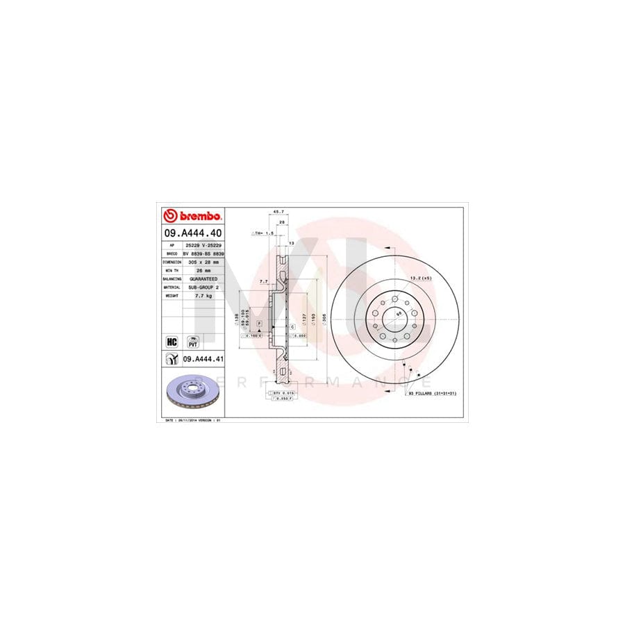 BREMBO 09.A444.40 Brake Disc Internally Vented, High-carbon | ML Performance Car Parts