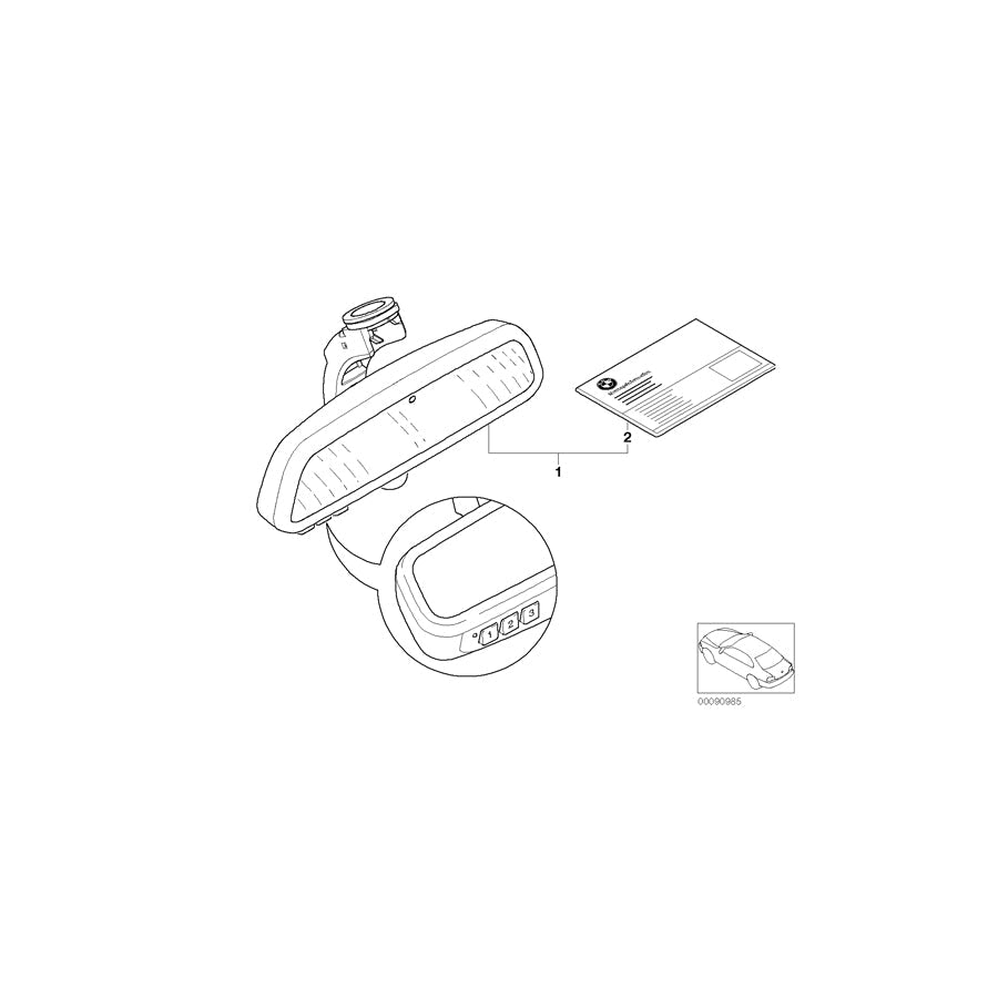 Genuine BMW 51169134444 E71 E63 E90 Rearview Mirror Ec / Led / Gto / Remote 868 MHZ (Inc. 750i, 525xi & 325ti) | ML Performance US Car Parts