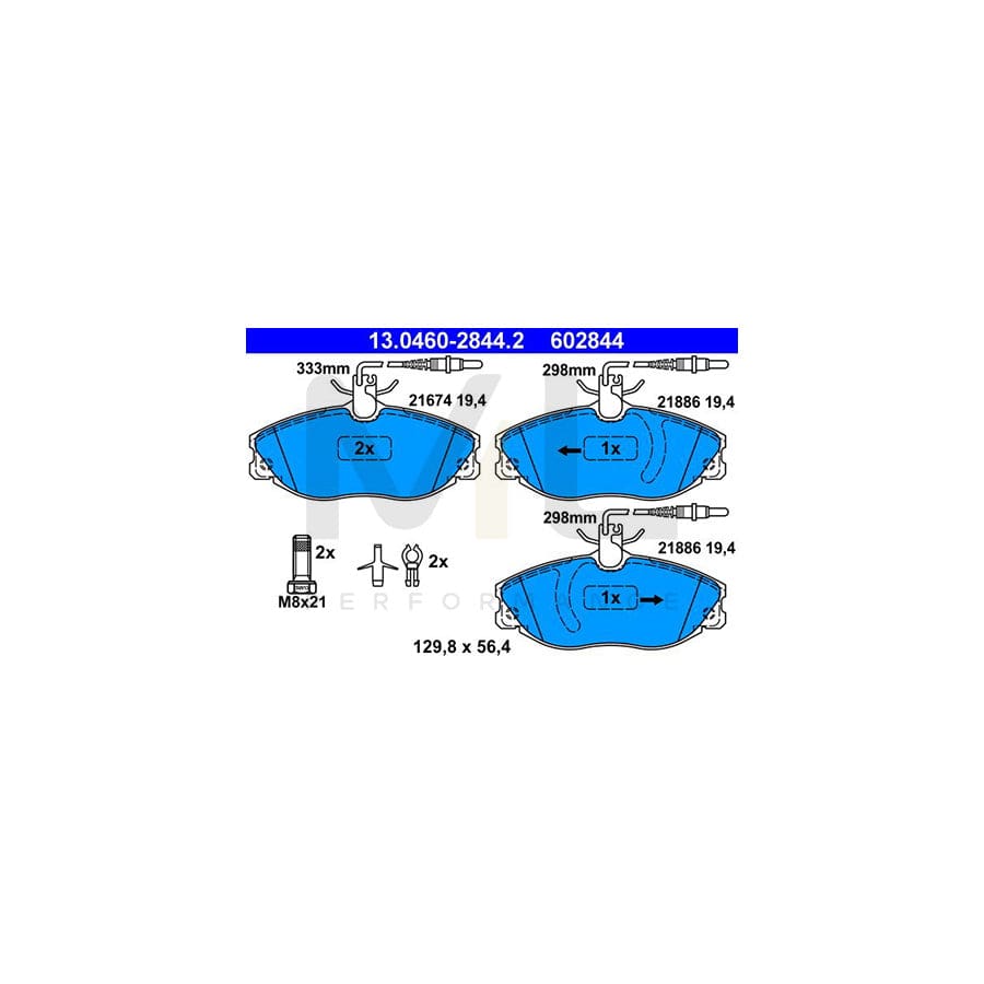 ATE 13.0460-2844.2 Brake pad set for PEUGEOT 607 Saloon incl. wear warning contact, with brake caliper screws, with accessories