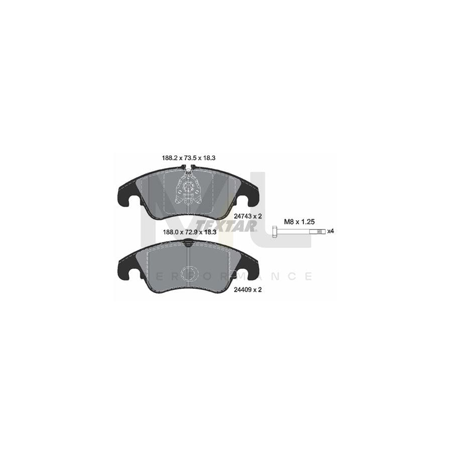 TEXTAR 2474302 Brake pad set for FORD Focus Mk2 Hatchback (DA_, HCP, DP) prepared for wear indicator, with brake caliper screws | ML Performance Car Parts