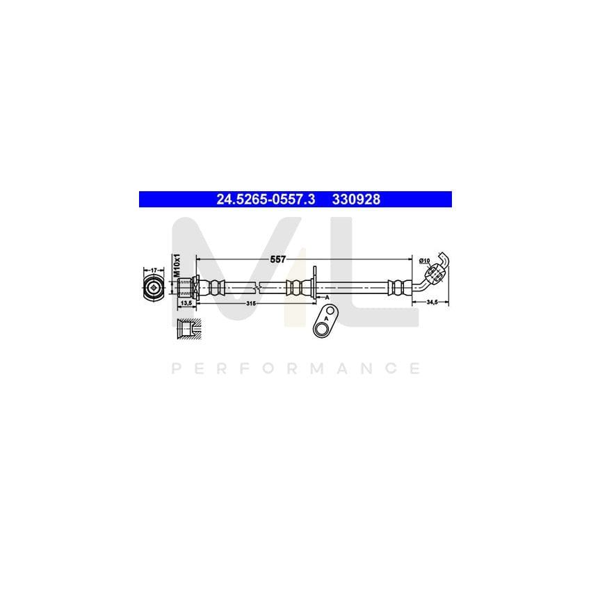 ATE 24.5265-0557.3 Brake Hose for TOYOTA RAV4 II Off-Road (XA20) 557mm, M10x1