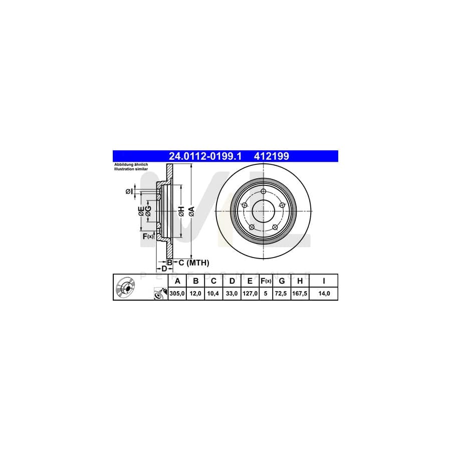 ATE 24.0112-0199.1 Brake Disc for FIAT Freemont (345) Solid, Coated, High-carbon - 1 piece