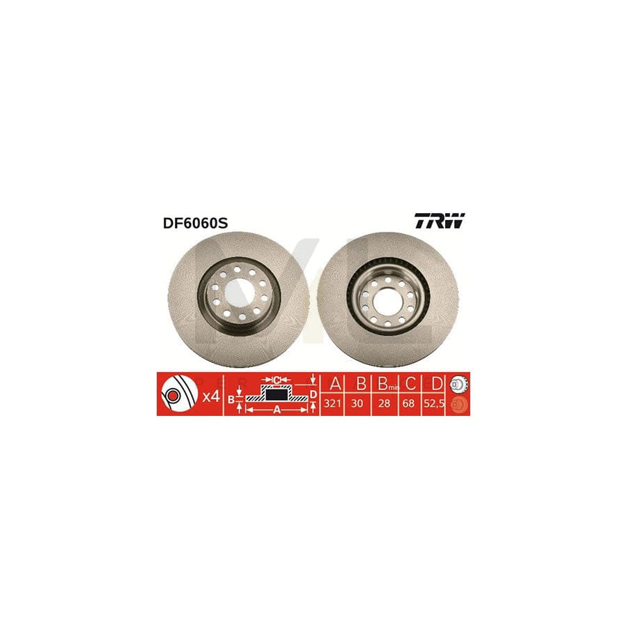 TRW DF6060S Brake Disc for AUDI A6 Vented, Painted | ML Performance Car Parts