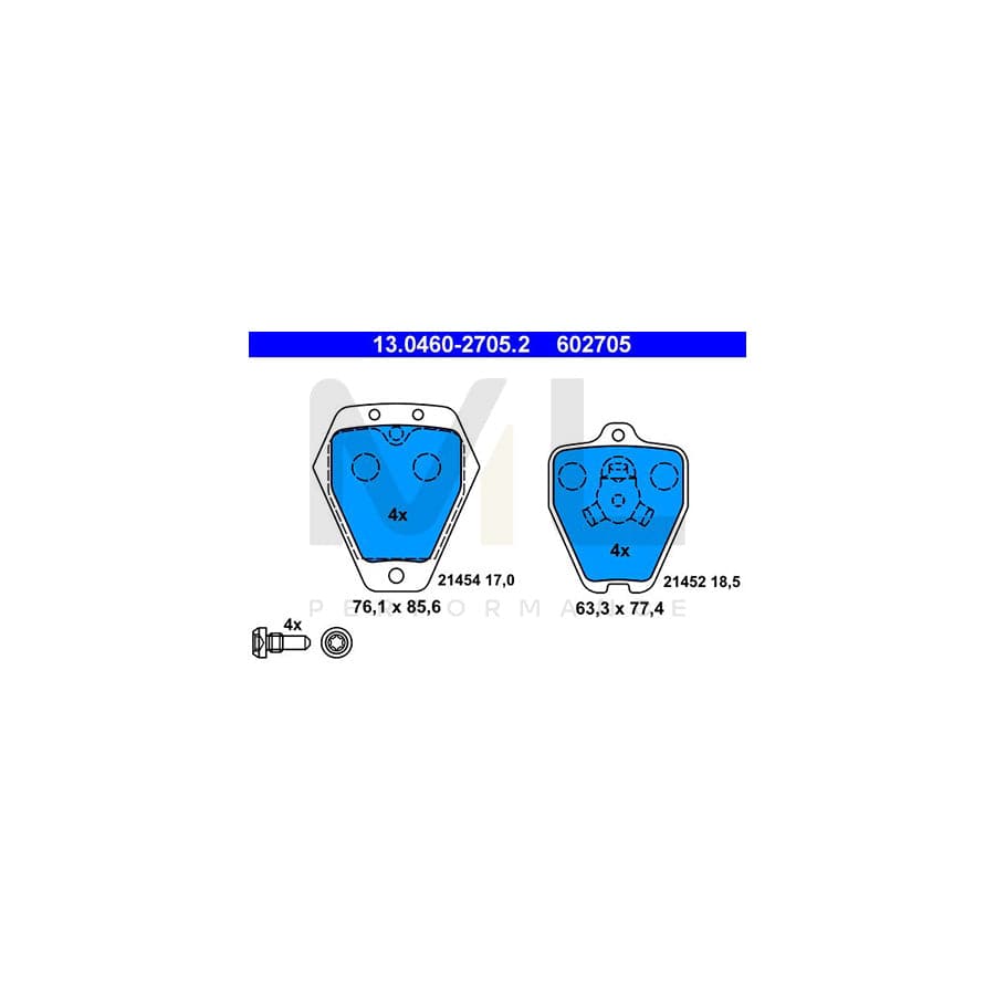 ATE 13.0460-2705.2 Brake pad set for AUDI A4 excl. wear warning contact, with brake caliper screws