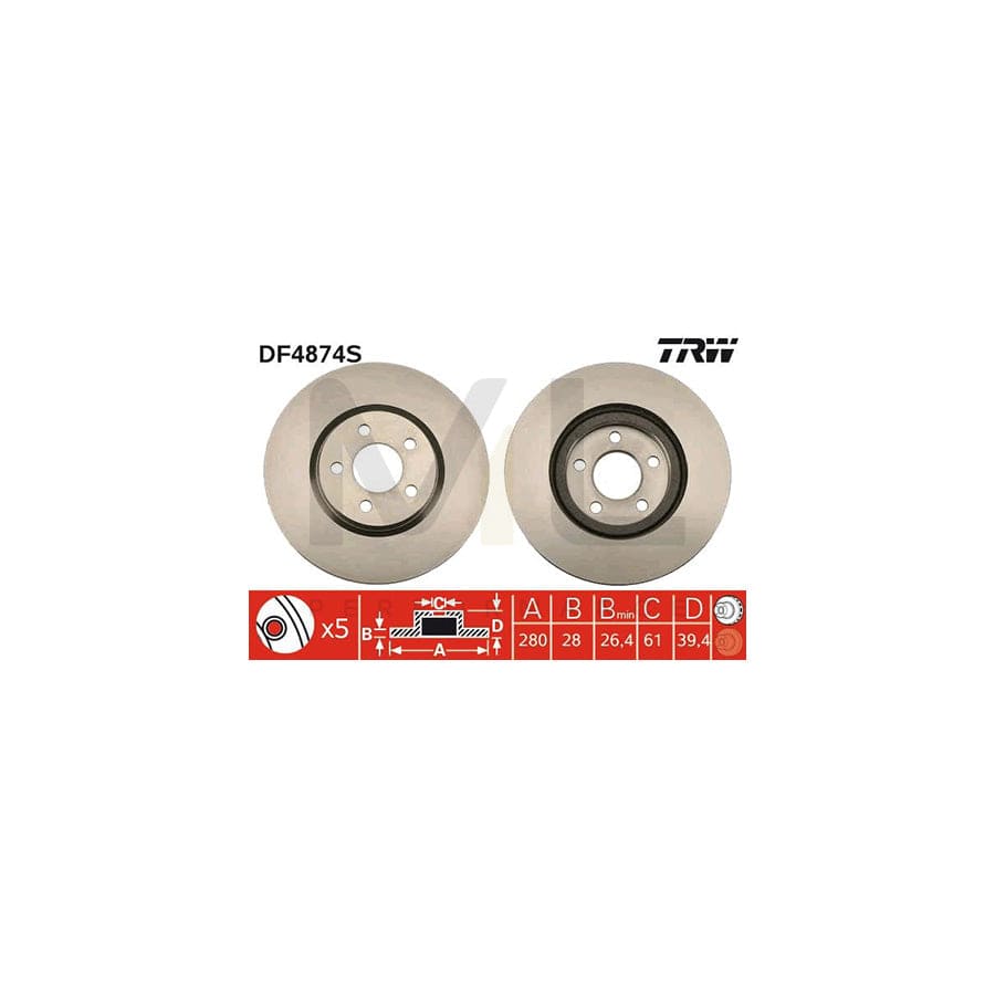 TRW DF4874S Brake Disc Vented, Painted | ML Performance Car Parts