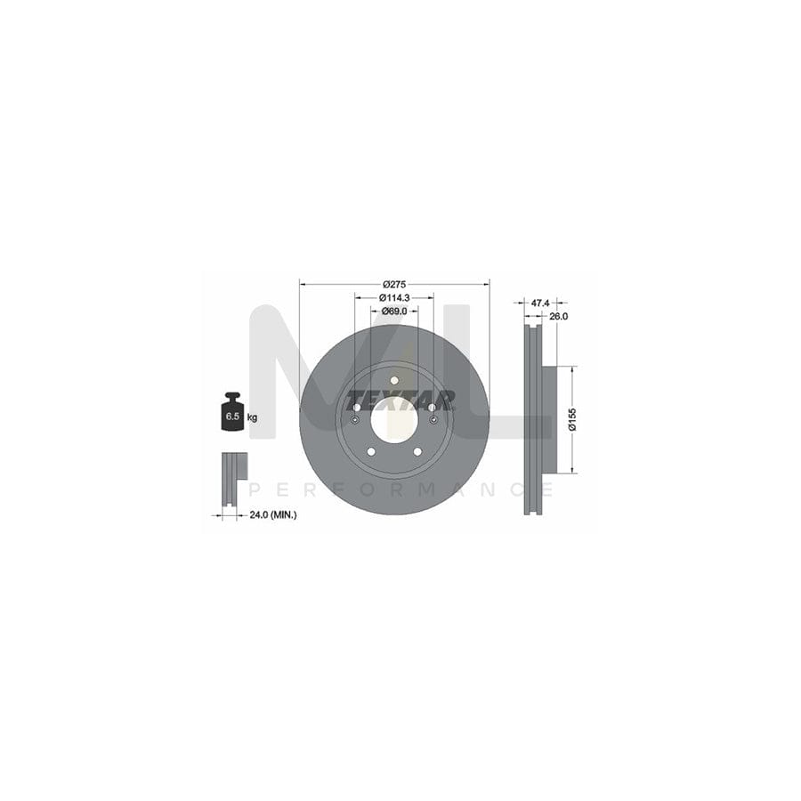 TEXTAR PRO 92240703 Brake Disc for HYUNDAI ELANTRA Internally Vented, Coated, without wheel hub, without wheel studs | ML Performance Car Parts