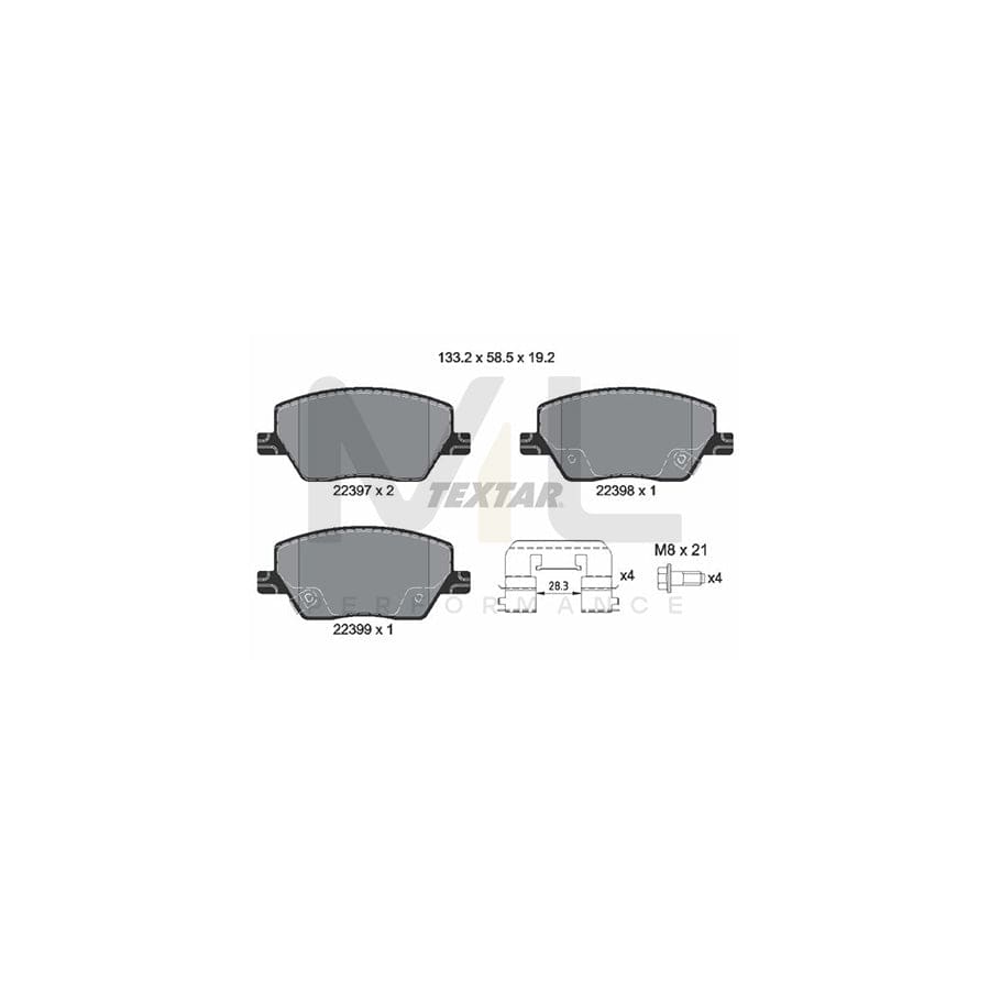 TEXTAR 2239701 Brake pad set with acoustic wear warning, with brake caliper screws, with accessories | ML Performance Car Parts