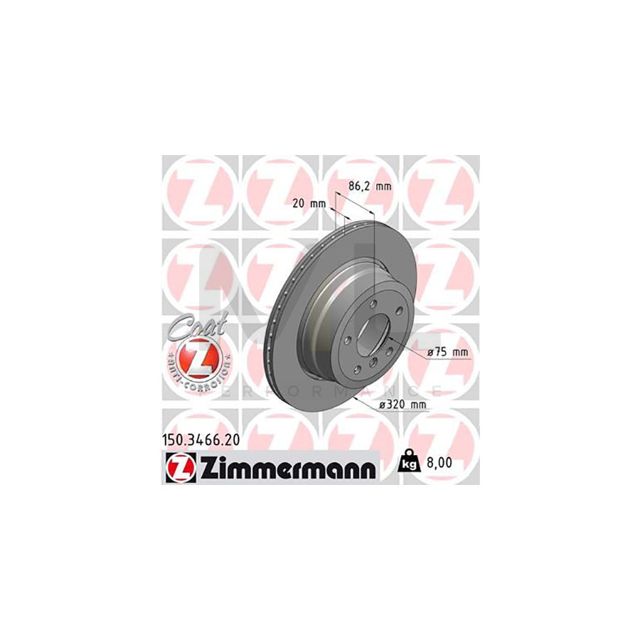 ZIMMERMANN COAT Z 150.3466.20 Brake Disc for BMW 5 Series Externally Vented, Coated, High-carbon - 1 piece
